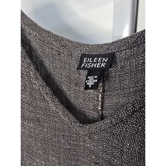 Eileen Fisher S Maxi Dress Black Tweed Sleeveless Linen Blend Lagenlook V-Neck - Picture 4 of 6